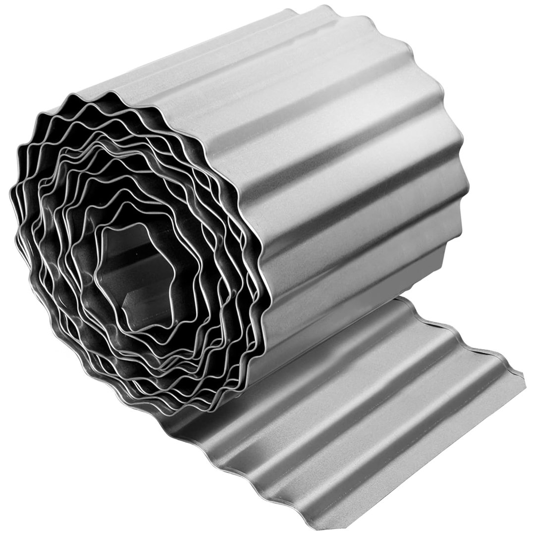 Corrugated Metal Garden Edging – 8" x 20Ft Galvanized Steel Landscape edge – Flexible, Rustproof, Easy DIY Installation for Flower Beds, Raised Beds,