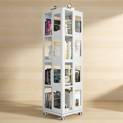 4-Tier Steel Rotating Bookshelf with 360° Wheels, Book Rack
