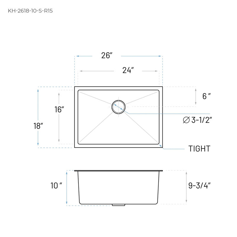 26'' L Single Bowl Stainless Steel Kitchen Sink