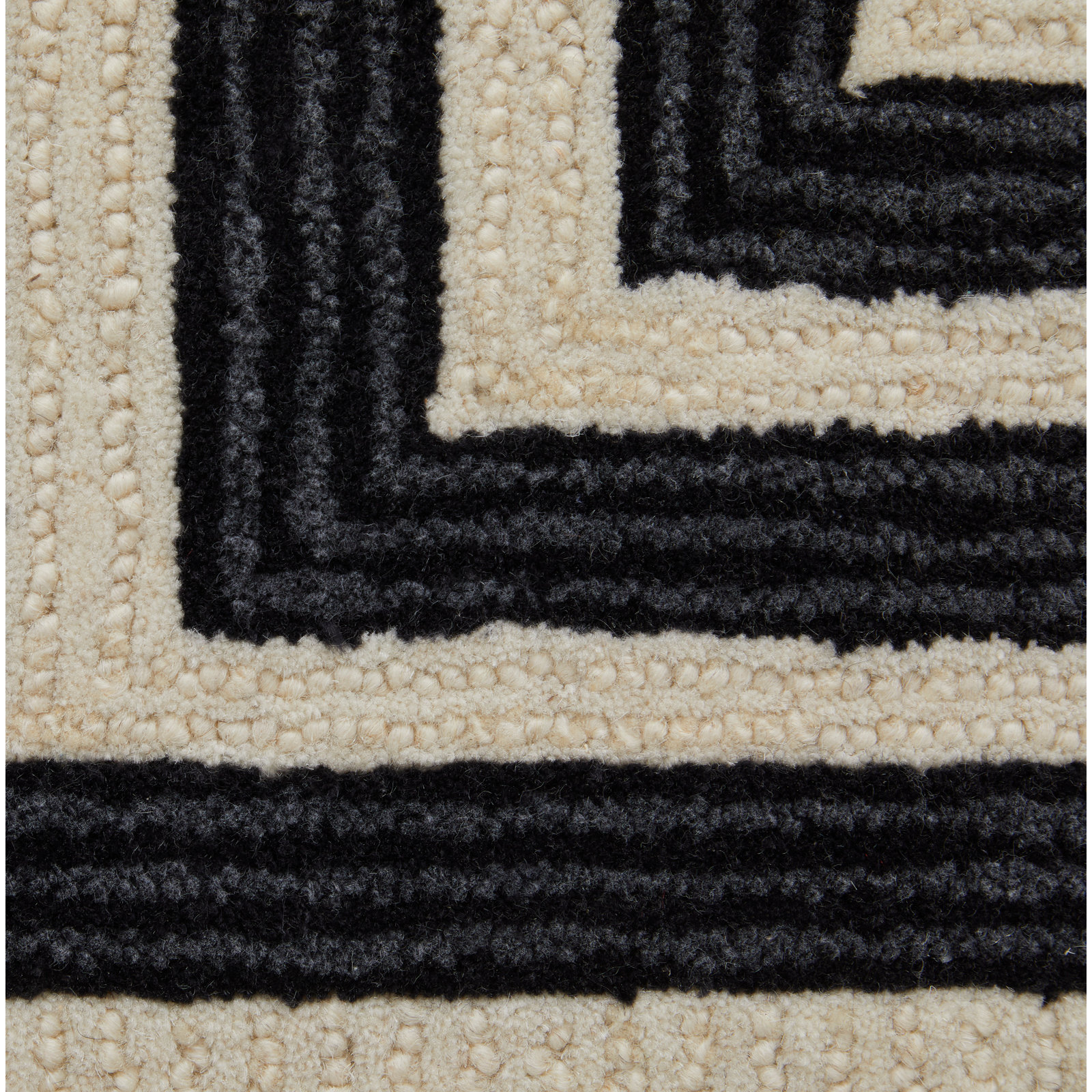 Raku Ivory Black Hand-Woven Abstract Rug, Rectangle 8' x 10'