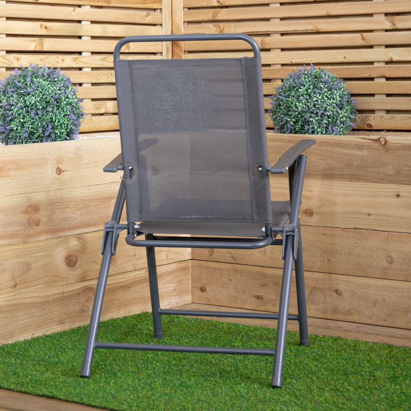 Bulkley Multi-Position Folding Garden Patio Single Chair In Black, Grey