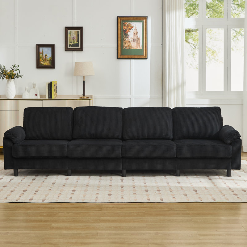 Canapé modulaire en velours côtelé 4 places avec rangement caché et repose-pieds amovible, Noir