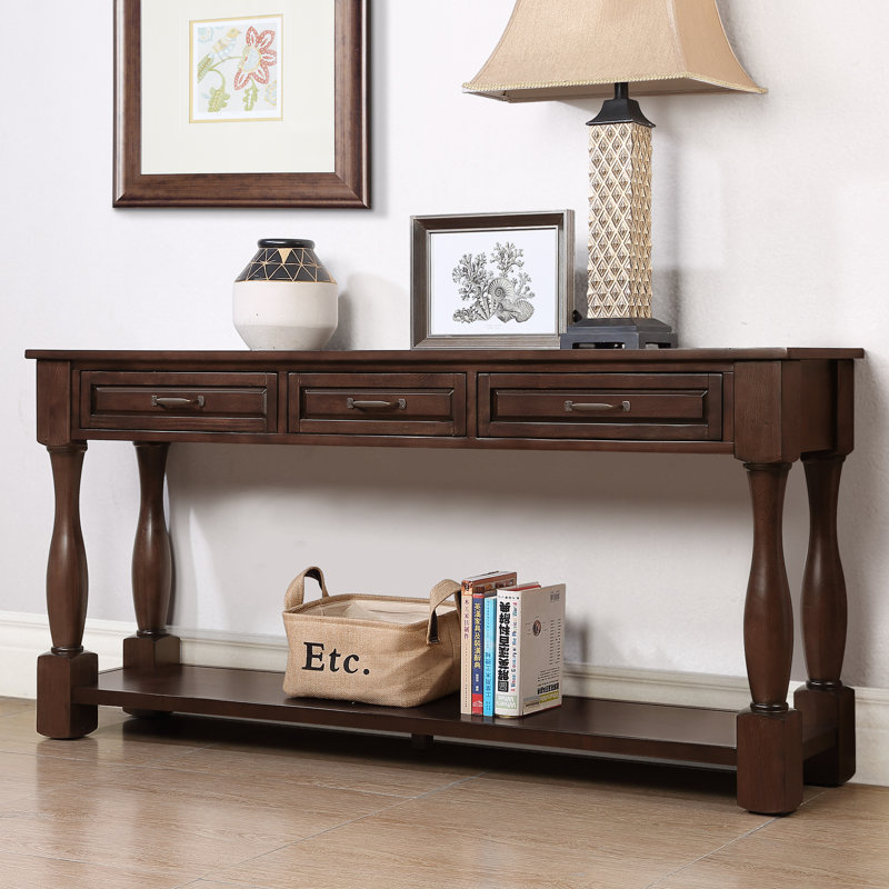 Bastedo 63.4''L*14.5”W Wood Console Table,Storage Side Table,Extra-thick Sofa Table with 3 Drawers and 1 Bottom Shelf