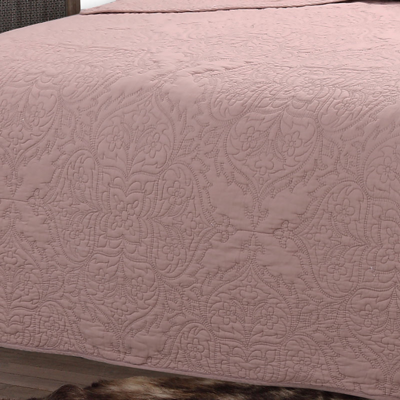 Curtis Traditional Cotton Floral Quilt, Full/Queen Quilt + 2 Standard Shams, Misrt Rose
