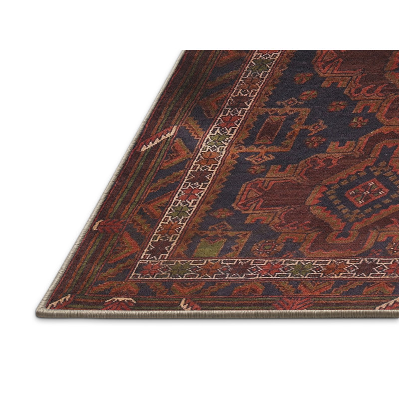 Tapis traditionnel noir/rouge/bleu Bursten, Rectangle 4 pi x 6 pi