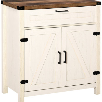 Buffet blanc avec rangement et portes de grange rétro de qualité -