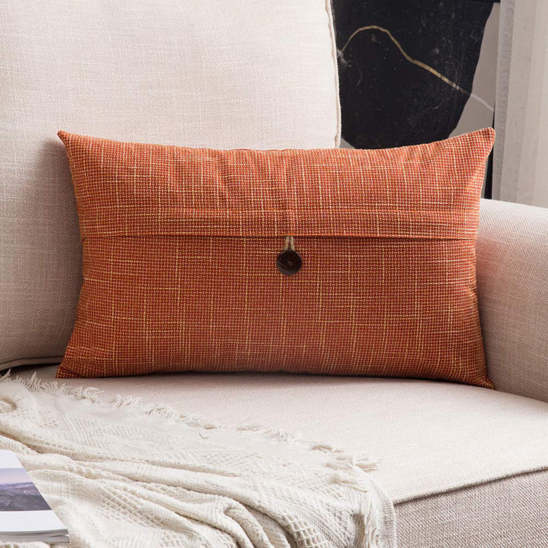 Housse de coussin rectangulaire en lin texturé, Orange