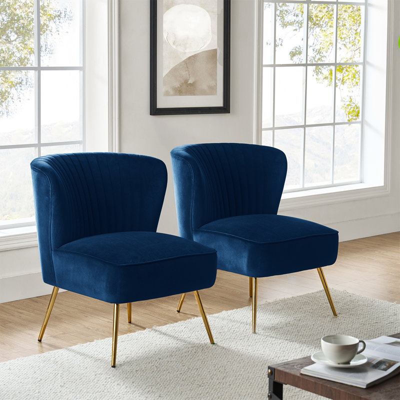 Chaise d'appoint d'appoint en velours capitonné Leona, Velours marine