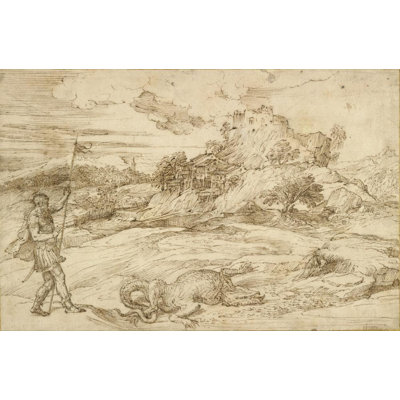"Landscape with St. Theodore Overcoming the Dragon" by  Titian - Gallery Wrap Canvas Wall Art