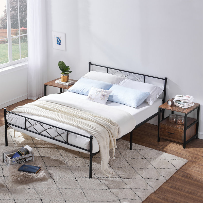 Ensemble de chambre configurable avec lit plateforme 3 pièces Kempst, Blanc, Double