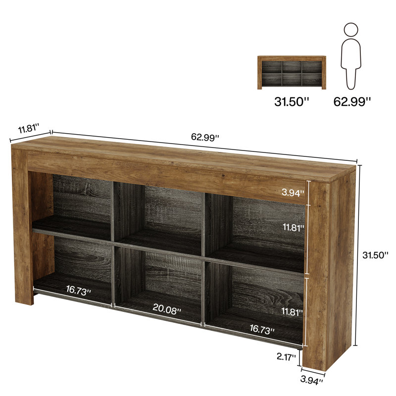 Horizontal Bookcase With 6 Cubes Storage Organizer, Light Brown