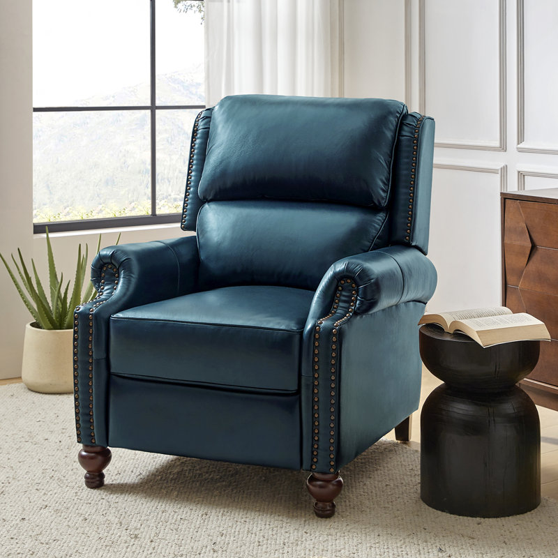 Adeesa Genuine Leather Manual Recliner, Turquoise Genuine Leather