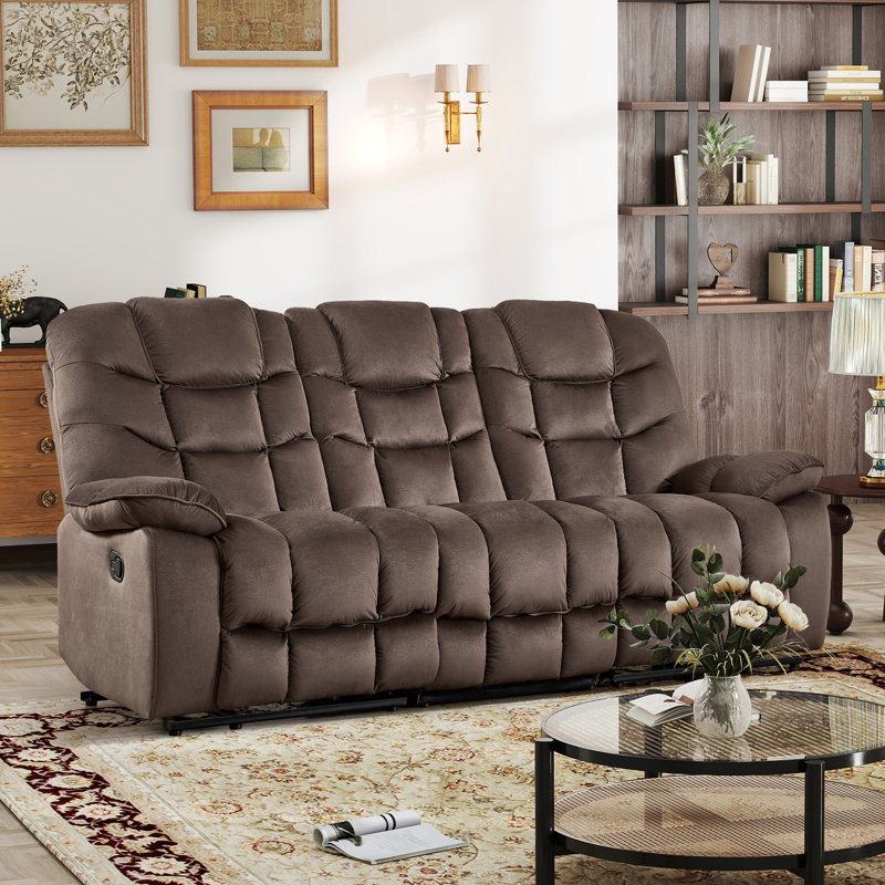 Canapé inclinable manuel en microfibre de 88,19 po de largeur, Brun