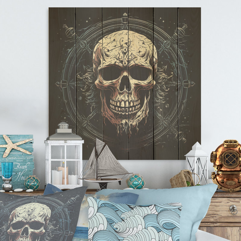 Symbole de crâne levant Jolly Roger - Art sur bois de pin naturel, H 30 po x l 30 po