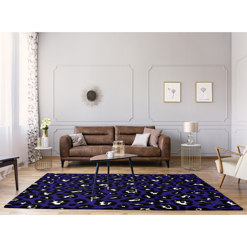 Tapis mauve / noir / blanc à imprimé animal, Rectangle 4 pi x 6 pi