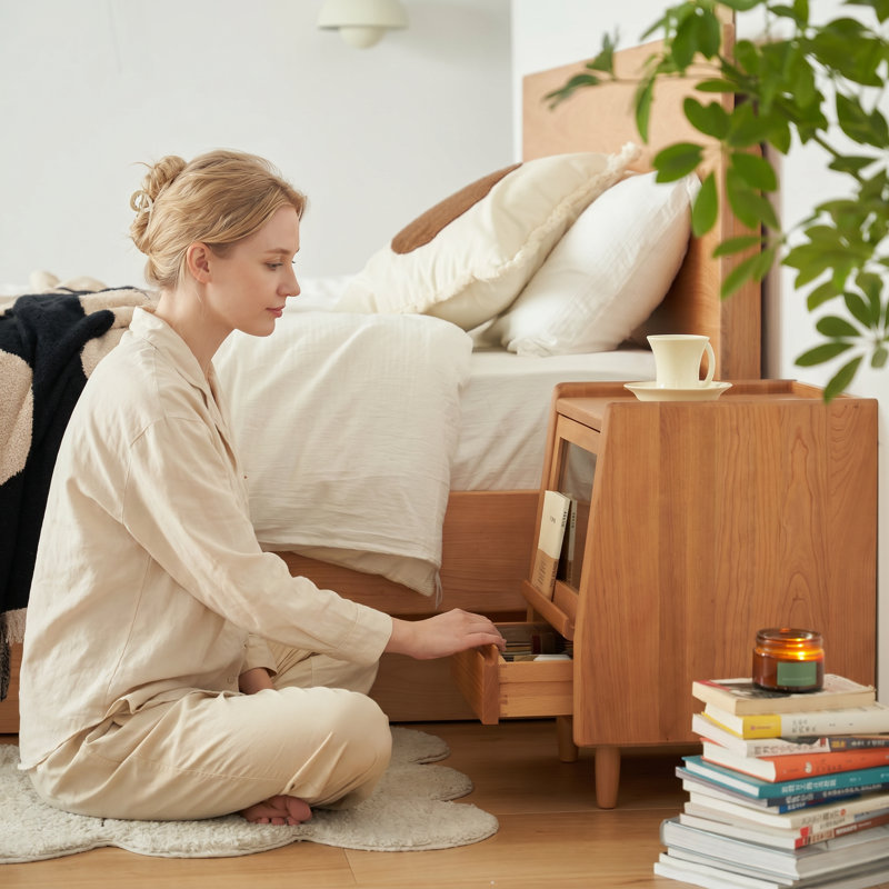 Table de chevet moderne en bois de cerisier pour meuble de rangement pour chambre à coucher