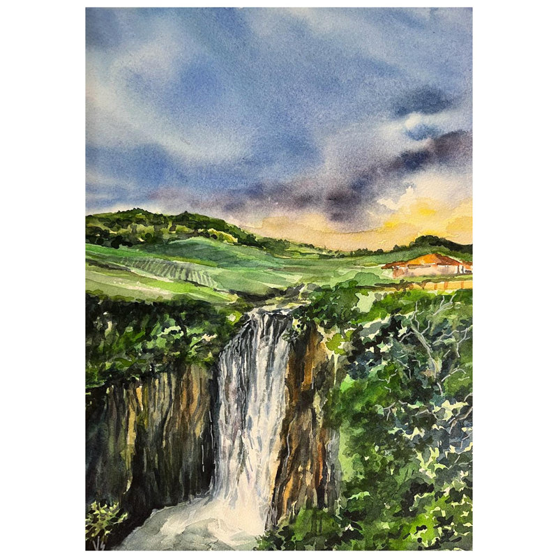 View Of Beautiful Waterfall | Watercolor On Paper | By Vaishali Singh