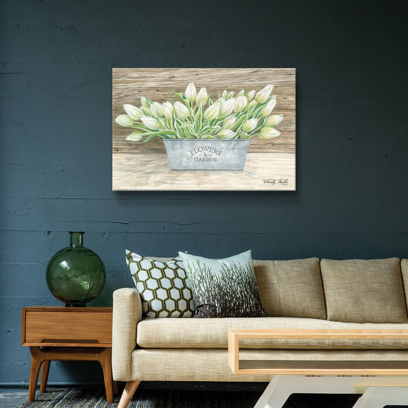 Fleurs et tulipes de jardin - impression, H 16 po x l 24 po x P 2 po, Toile tendue