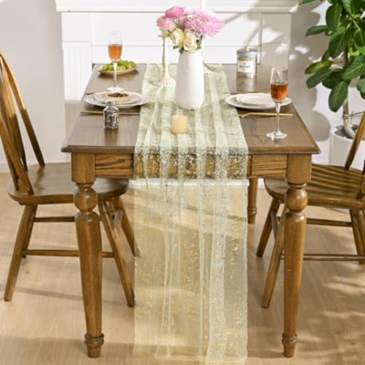 Chemin de table 6 pièces vert sauge or doré 120 pouces 10pi