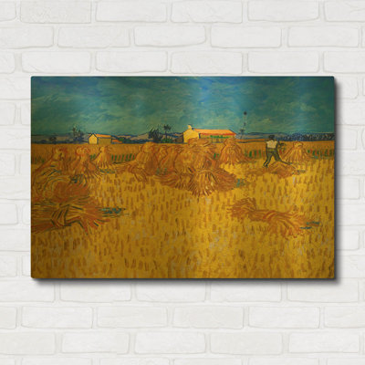 «Corn Harvest In Provence» par Vincent Van Gogh, art mural en métal doré, 36 po x 24 po