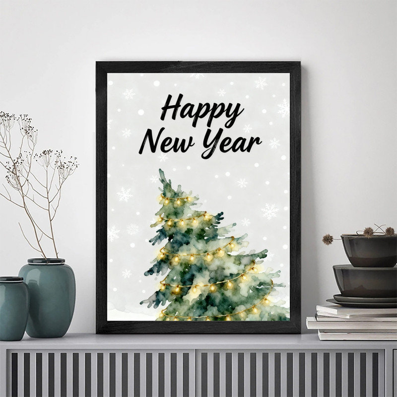 Reproduction d'art encadrée noire encadrée noire Happy New Year, H 11 po x l 9 po