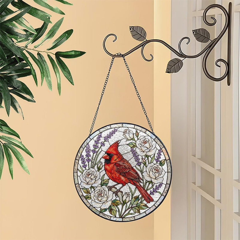 Oiseau cardinal rouge (10) vitrail pour fenêtre, 7,8 x 7,8 po (20 x 20 cm)