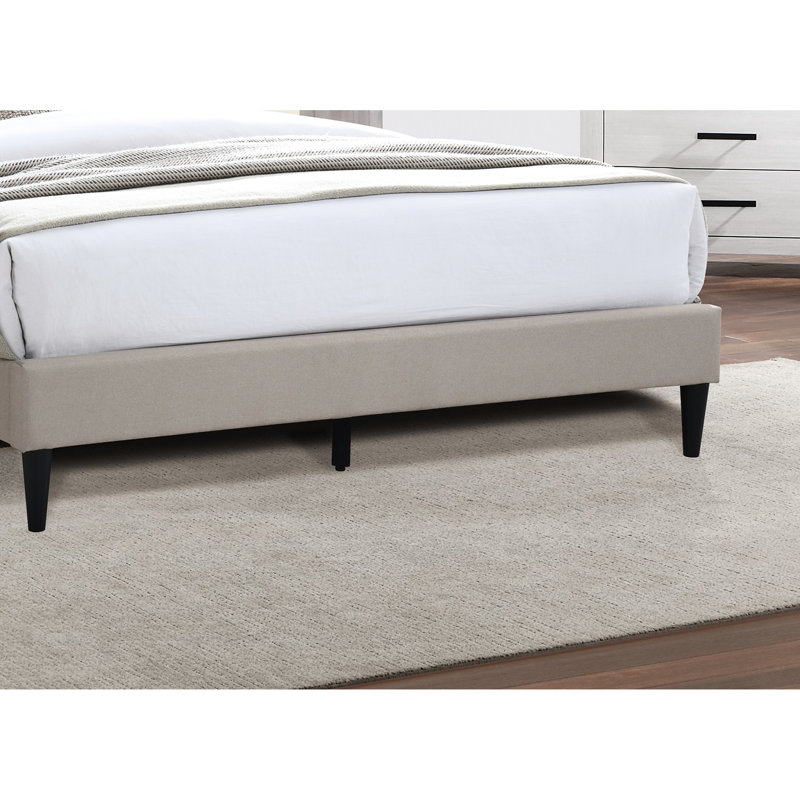 Lit plateforme moderne, grand lit avec tête de lit contemporaine en tissu et toile de jute brune, Marron clair