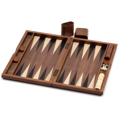 GSE Premium Wooden Inlay Backgammon Board Game Set. 17-Inch Foldable Backgammon with Game Pieces