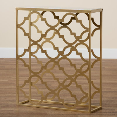 Menasseh Calanthe Modern And Contemporary Gold Finished Metal Console Table With Marble Tabletop