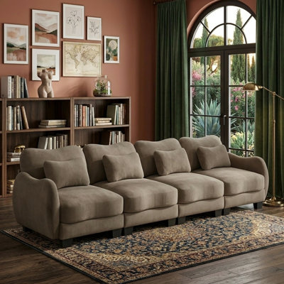 131.5" Oversized Sectional Sofa with Ottoman, Modern Chenille Recliner Loveseat, Removable Couch, Pocket Spring Cushions, Solid Wood Frame Couch for Living Room Bedroom Office, Easy to Install