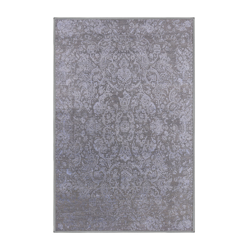 Tapis gris à motif floral Hultgren, Rectangle 2 pi x 3 pi