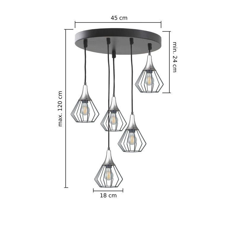 Becraft 5 - Light Cluster Pendant, Black/Silver