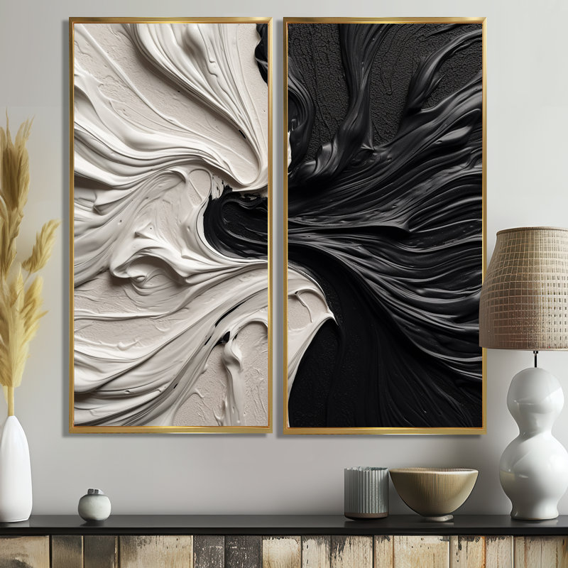 Grand décor mural géométrique abstrait noir et blanc marbré Dreamscape III, 32" H x 32" W, Impression encadrée flottante