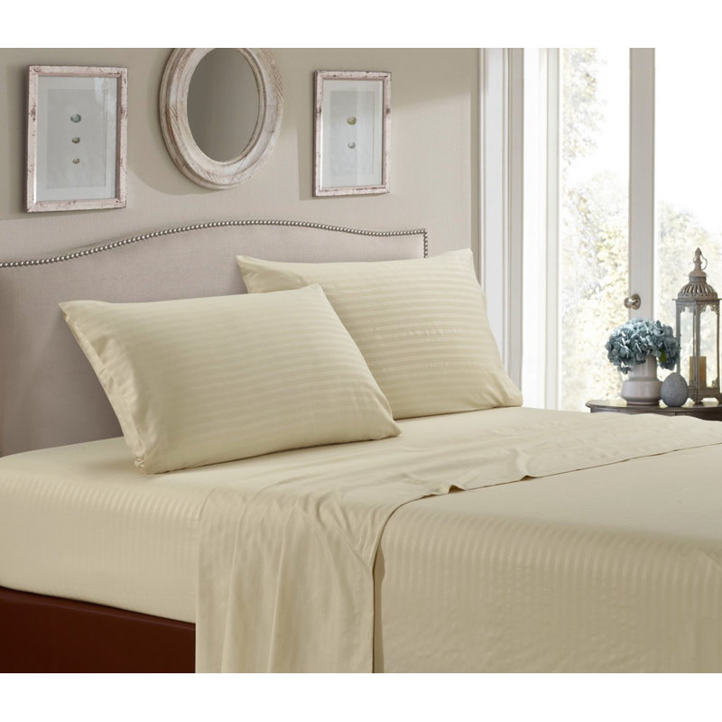 Microfiber Striped Sheet Set, Queen Sheet Set, Cream