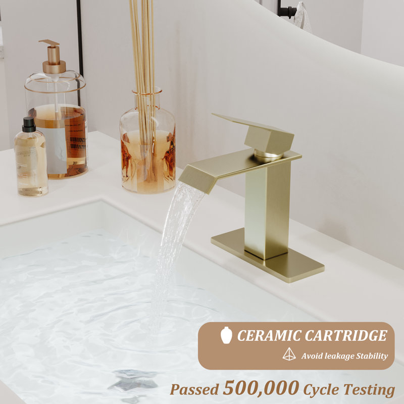 Probe Single Hole Faucet Single-handle Bathroom Faucet Waterfall Spout Sink Faucet 1.2GPM, Brushed Gold