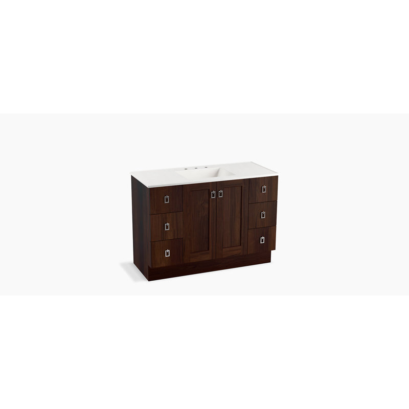 Poplin 48" Vanity Base Only with Toe Kick, 2 Doors and 6 Drawers, Split Top Drawers, Ramie couleur noyer