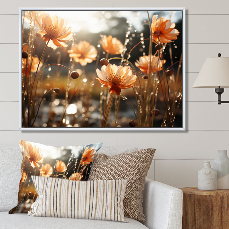 " Mums Field I ", 34" H x 44" W x 1.5" D, White Floater Framed