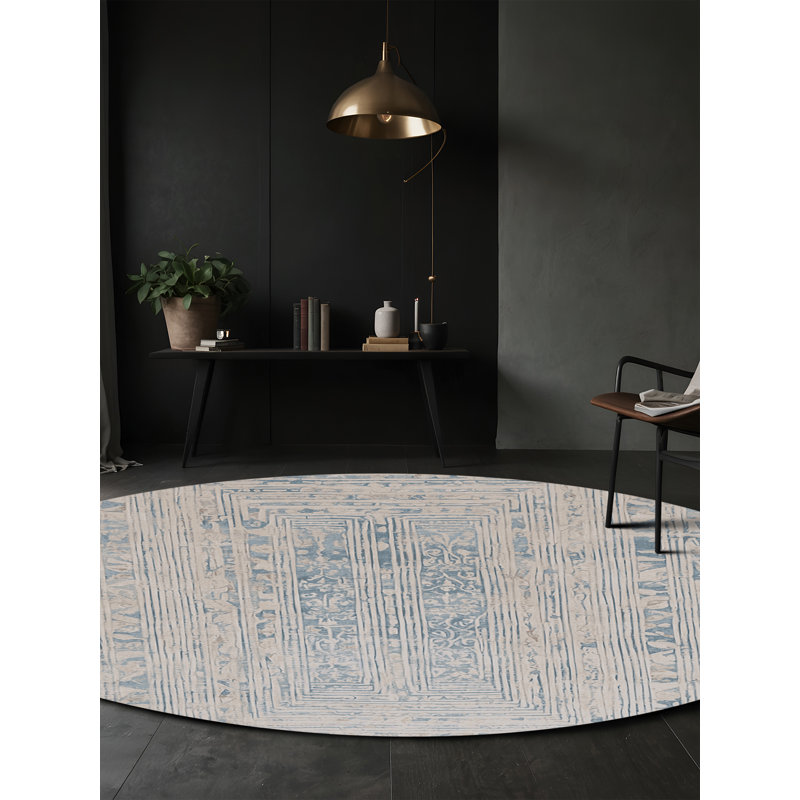 Machine Washable Gray Area Rug, Round 6'