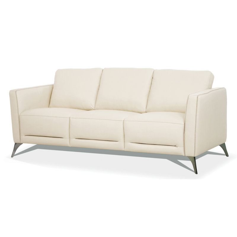 83.5'' Leather Sofa, Cream Genuine Leather