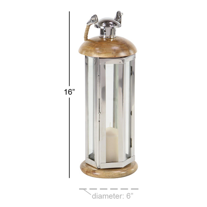 Wood Tabletop Lantern, 16" H x 6" W x 6" D