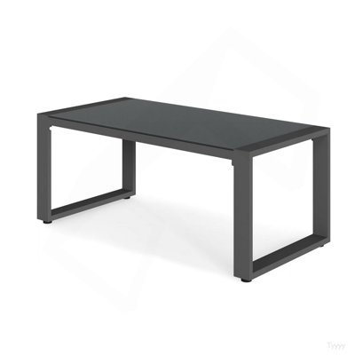 44" X 22" All-Weather Aluminum Outdoor Gray Coffee Table With Tempered Glass Top