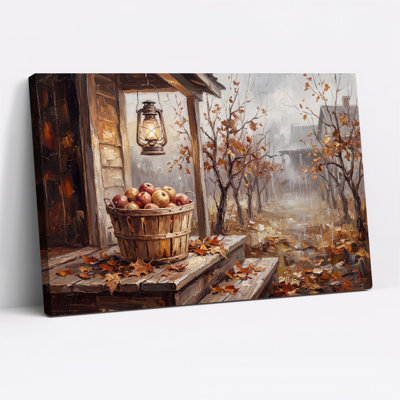 Panier d'Halloween panier de pommes et lanterne sur porche