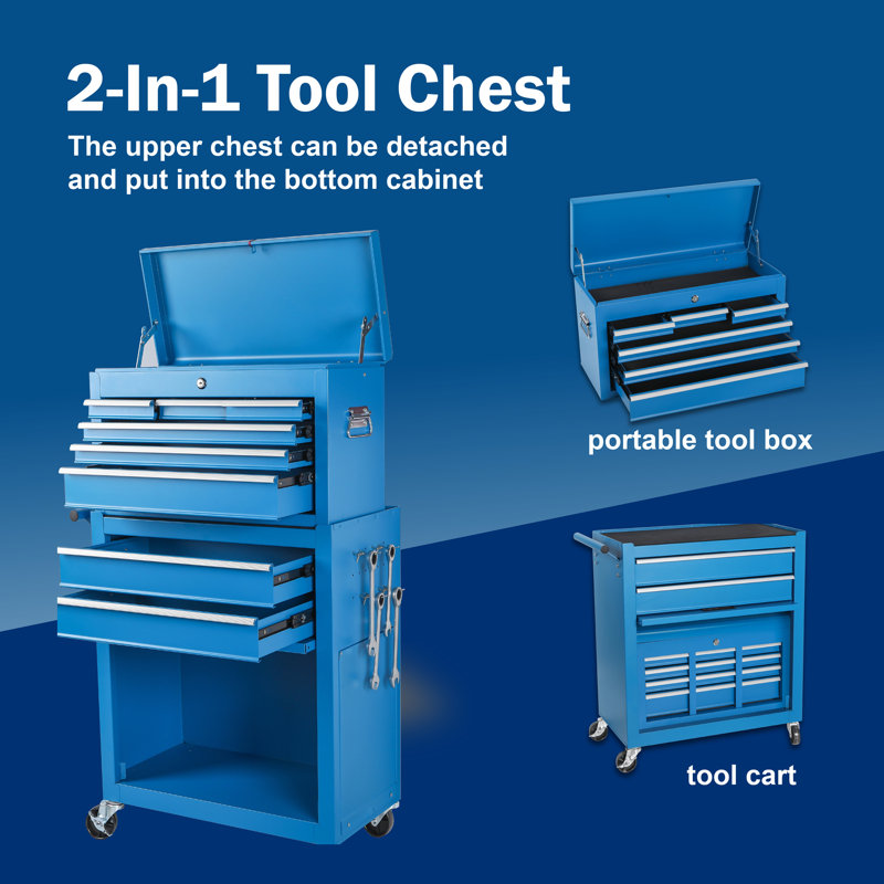 Rolling Metal Tool Chest, Blue