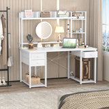 Computer Desk with Hutch, Storage Shelves, Power Outlets & LED Lights