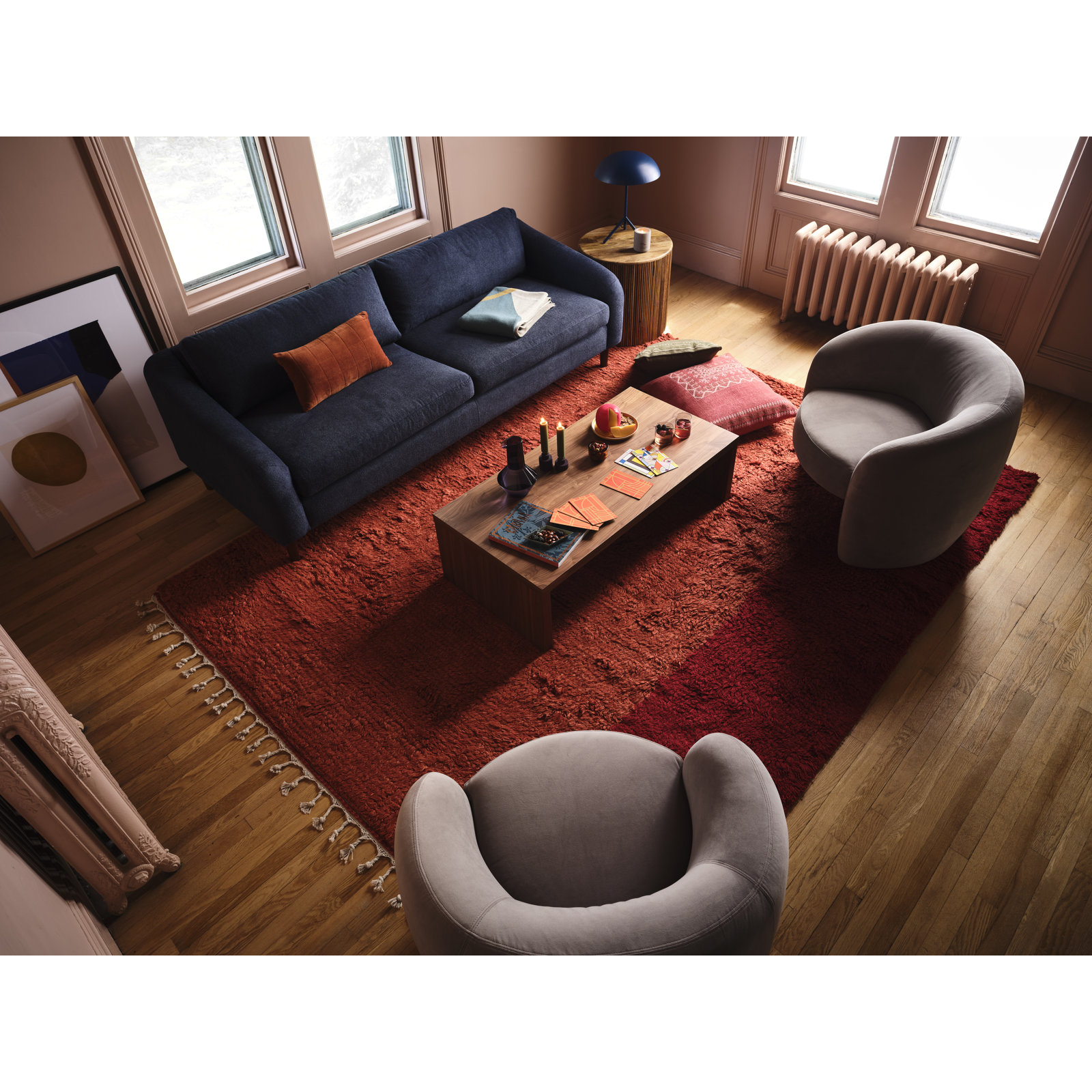 Essi Red Hand-Woven Wool Shag Rug, Rectangle 9' x 12'