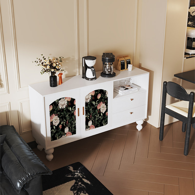 59.1'' Multi-functional Sideboard Buffet, White/Black