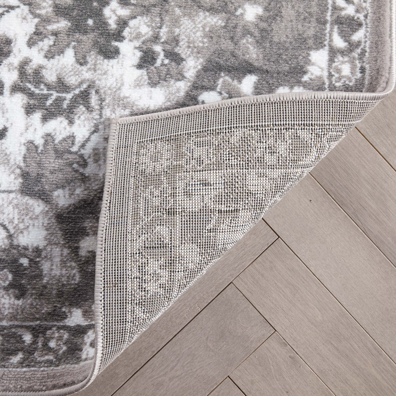 Granada Transitional Oriental Medallion Pattern Grey Rug, Rectangle 3'11" x 5'3"
