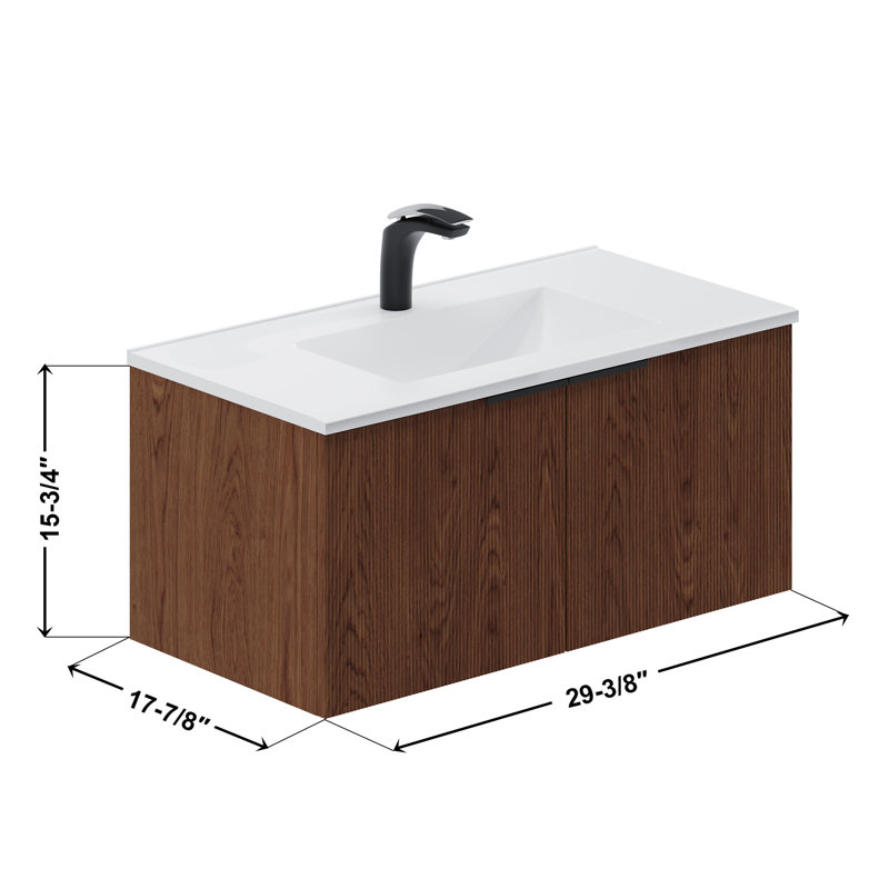 36" Single Vanity Set, Base, Ceramic Top, Walnut