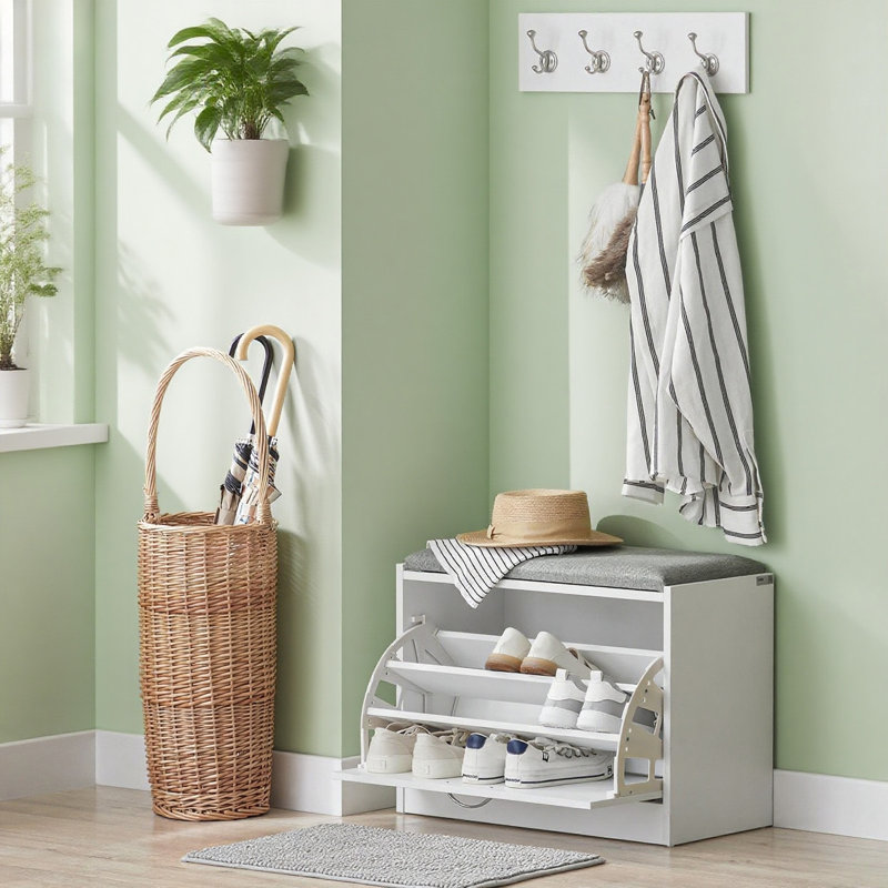 6 Pair Flip Down Shoe Storage, White/Grey