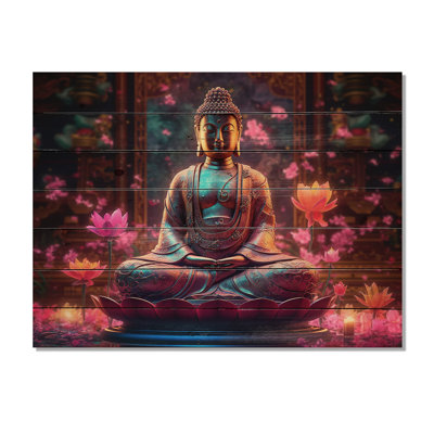 Starlight Buddha I - impression de paysage religieuse sur bois de pin naturel